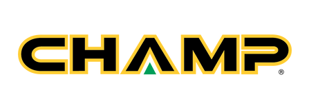 Logo of the brand 'CHAMP' with a green triangle symbol.